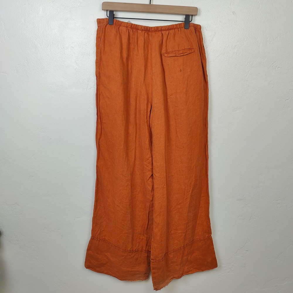 Zara Womens Wide Leg Pants XL Orange 100% Linen Drawstring Coastal Summer - Picture 6 of 11